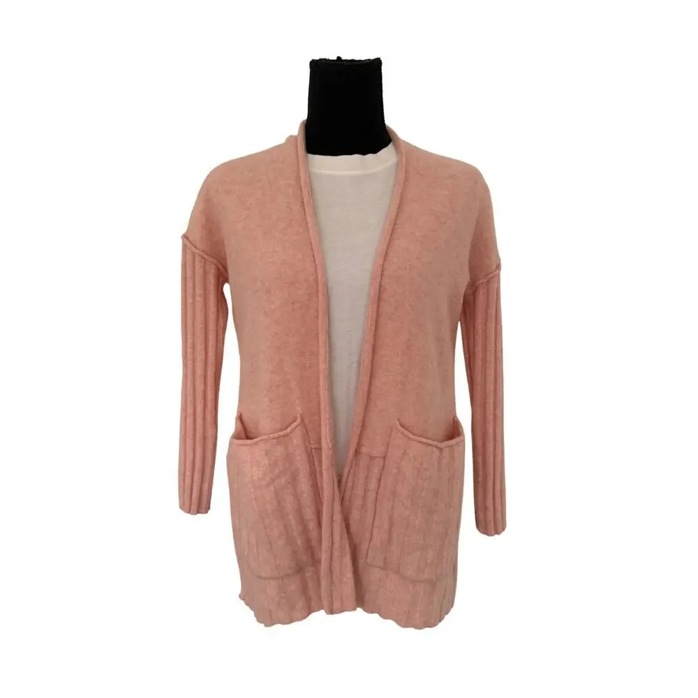 Anthropologie Pilcro Mafalda Cashmere Cardigan Pink XS Open Front Pocket Sweater